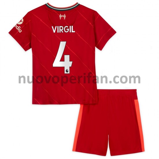 Maglie da Calcio Liverpool Virgil van Dijk 4 Bambino Prima Tenuta 2021-2022 Maniche Corte