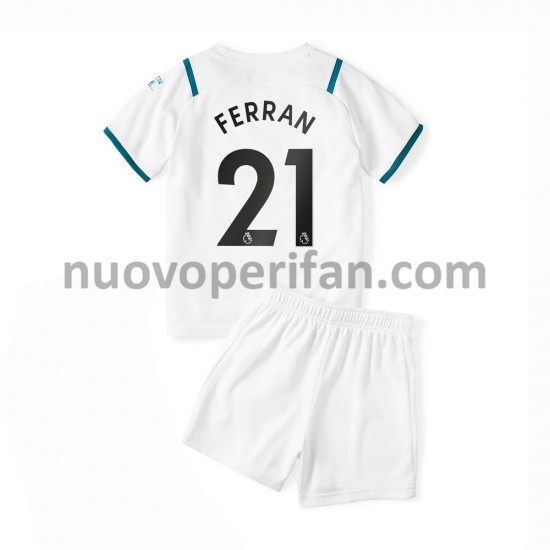 Maglie da Calcio Manchester City Ferran Torres 21 Bambino Trasferta Tenuta 2021-2022 Maniche Corte