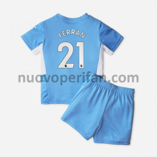 Maglie da Calcio Manchester City Ferran Torres 21 Bambino Prima Tenuta 2021-2022 Maniche Corte