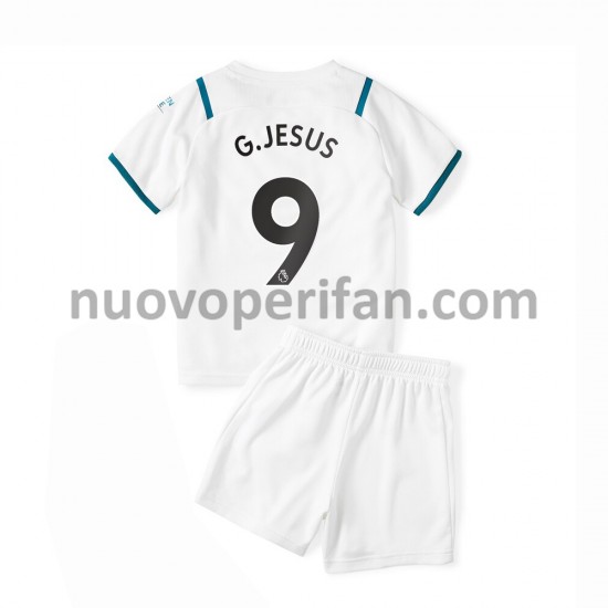 Maglie da Calcio Manchester City Gabriel Jesus 9 Bambino Trasferta Tenuta 2021-2022 Maniche Corte