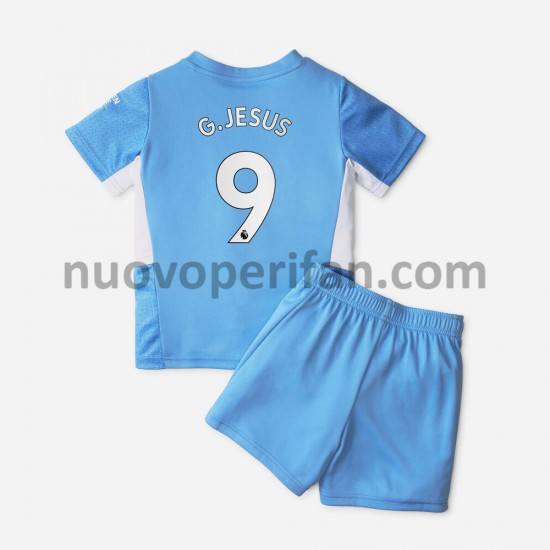 Maglie da Calcio Manchester City Gabriel Jesus 9 Bambino Prima Tenuta 2021-2022 Maniche Corte