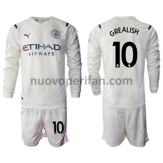 Maglie da Calcio Manchester City Jack Grealish 10 Bambino Trasferta Tenuta 2021-2022 Maniche Lunghe