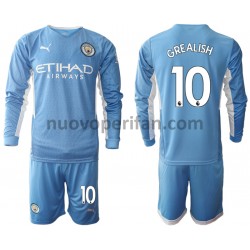 Maglie da Calcio Manchester City Jack Grealish 10 Bambino Prima Tenuta 2021-2022 Maniche Lunghe