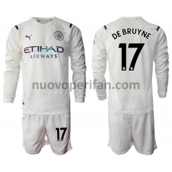 Maglie da Calcio Manchester City Kevin De Bruyne 17 Bambino Trasferta Tenuta 2021-2022 Maniche Lunghe