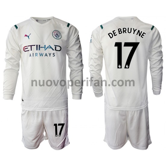 Maglie da Calcio Manchester City Kevin De Bruyne 17 Bambino Trasferta Tenuta 2021-2022 Maniche Lunghe