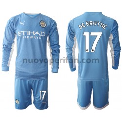 Maglie da Calcio Manchester City Kevin De Bruyne 17 Bambino Prima Tenuta 2021-2022 Maniche Lunghe