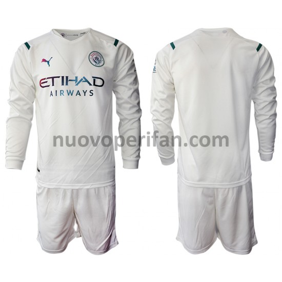 Maglie da Calcio Manchester City Bambino Trasferta Tenuta 2021-2022 Maniche Lunghe