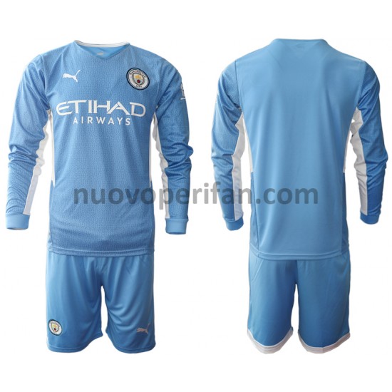 Maglie da Calcio Manchester City Bambino Prima Tenuta 2021-2022 Maniche Lunghe