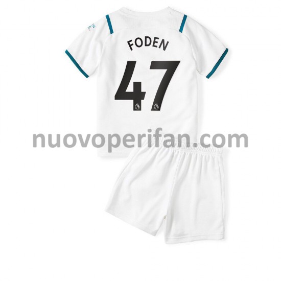 Maglie da Calcio Manchester City Phil Foden 47 Bambino Trasferta Tenuta 2021-2022 Maniche Corte