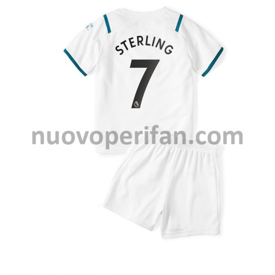 Maglie da Calcio Manchester City Raheem Sterling 7 Bambino Trasferta Tenuta 2021-2022 Maniche Corte