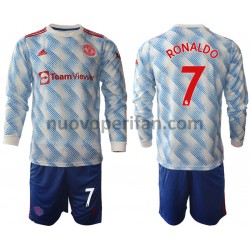 Maglie da Calcio Manchester United Cristiano Ronaldo 7 Bambino Trasferta Tenuta 2021-2022 Maniche Lunghe