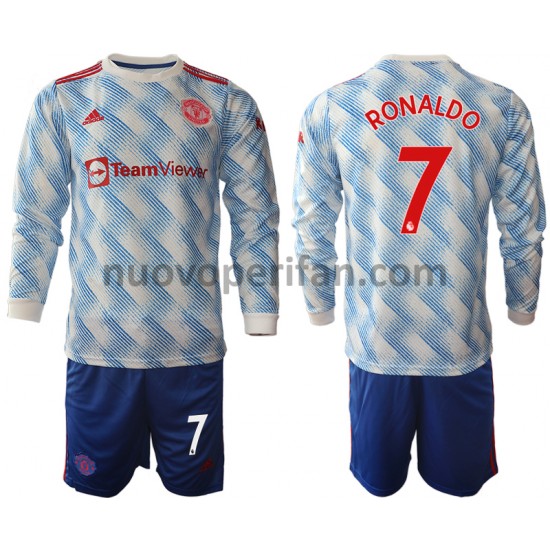 Maglie da Calcio Manchester United Cristiano Ronaldo 7 Bambino Trasferta Tenuta 2021-2022 Maniche Lunghe