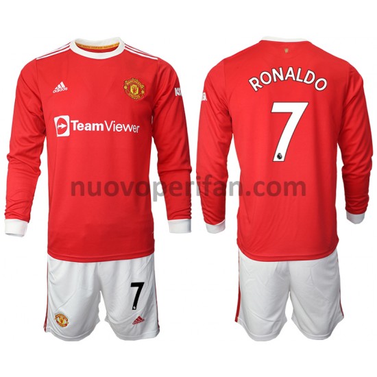 Maglie da Calcio Manchester United Cristiano Ronaldo 7 Bambino Prima Tenuta 2021-2022 Maniche Lunghe