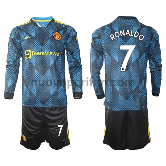 Maglie da Calcio Manchester United Cristiano Ronaldo 7 Bambino Alternativa Tenuta 2021-2022 Maniche Lunghe