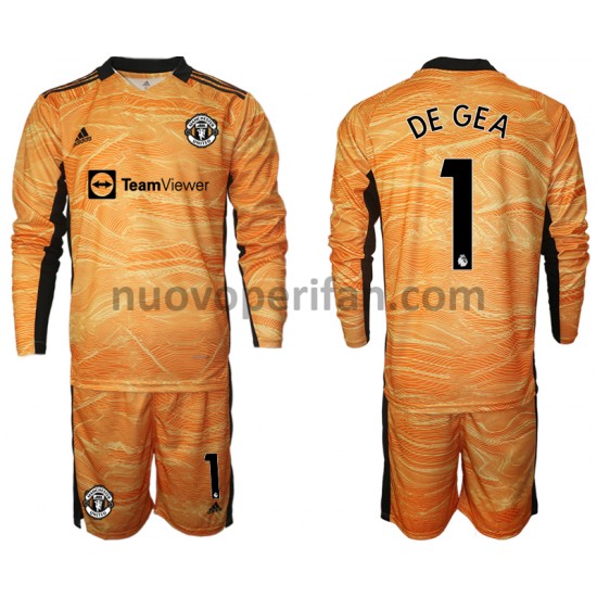 Maglie da Calcio Manchester United David de Gea 1 Portiere Bambino Prima Tenuta 2021-2022 Maniche Lunghe