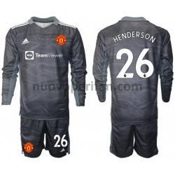Maglie da Calcio Manchester United Dean Henderson 26 Portiere Bambino Trasferta Tenuta 2021-2022 Maniche Lunghe