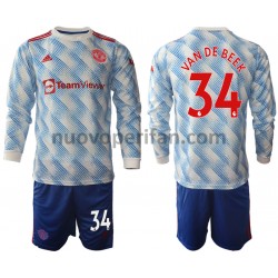 Maglie da Calcio Manchester United Donny Van De Beek 34 Bambino Trasferta Tenuta 2021-2022 Maniche Lunghe