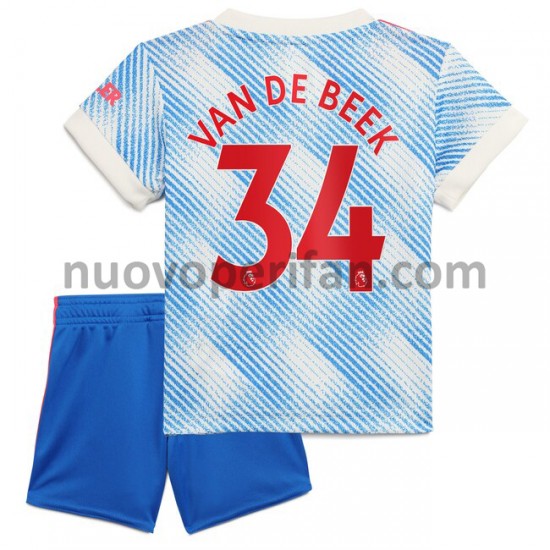 Maglie da Calcio Manchester United Donny Van De Beek 34 Bambino Trasferta Tenuta 2021-2022 Maniche Corte