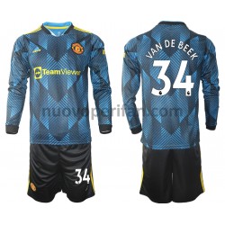 Maglie da Calcio Manchester United Donny Van De Beek 34 Bambino Alternativa Tenuta 2021-2022 Maniche Lunghe