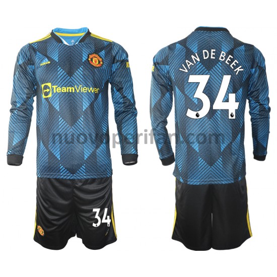 Maglie da Calcio Manchester United Donny Van De Beek 34 Bambino Alternativa Tenuta 2021-2022 Maniche Lunghe