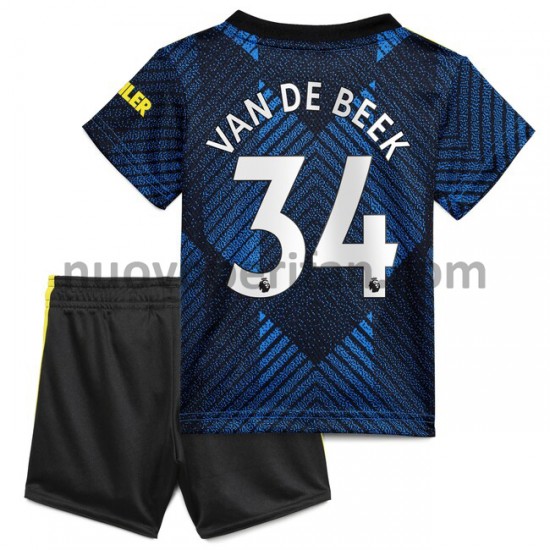 Maglie da Calcio Manchester United Donny van de Beek 34 Bambino Alternativa Tenuta 2021-2022 Maniche Corte