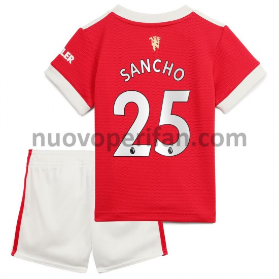 Maglie da Calcio Manchester United Jadon Sancho 25 Bambino Prima Tenuta 2021-2022 Maniche Corte