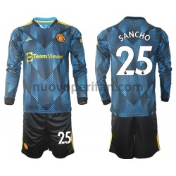 Maglie da Calcio Manchester United Jadon Sancho 25 Bambino Alternativa Tenuta 2021-2022 Maniche Lunghe