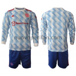Maglie da Calcio Manchester United Bambino Trasferta Tenuta 2021-2022 Maniche Lunghe