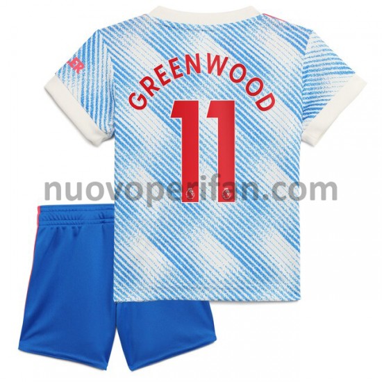 Maglie da Calcio Manchester United Mason Greenwood 11 Bambino Trasferta Tenuta 2021-2022 Maniche Corte