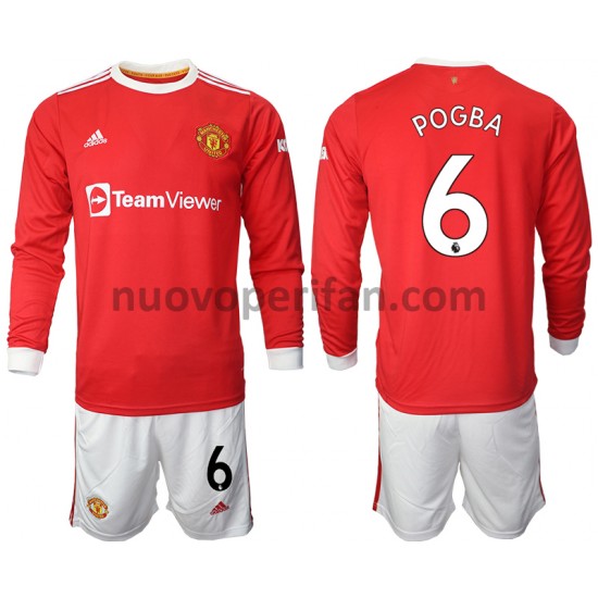Maglie da Calcio Manchester United Paul Pogba 6 Bambino Prima Tenuta 2021-2022 Maniche Lunghe