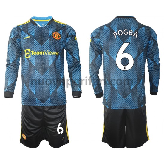 Maglie da Calcio Manchester United Paul Pogba 6 Bambino Alternativa Tenuta 2021-2022 Maniche Lunghe