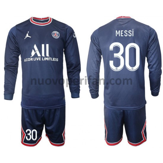 Maglie da Calcio Paris Saint-Germain MESSI 30 Bambino Prima Tenuta 2021-2022 Maniche Lunghe