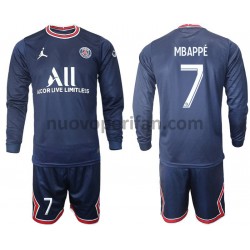 Maglie da Calcio Paris Saint-Germain Mbappé 7 Bambino Prima Tenuta 2021-2022 Maniche Lunghe