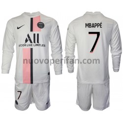 Maglie da Calcio Paris Saint-Germain Kylian Mbappé 7 Bambino Trasferta Tenuta 2021-2022 Maniche Lunghe