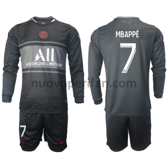 Maglie da Calcio Paris Saint-Germain Kylian Mbappé 7 Bambino Alternativa Tenuta 2021-2022 Maniche Lunghe