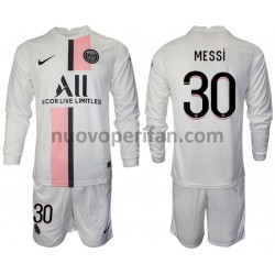 Maglie da Calcio Paris Saint-Germain Lionel Messi 30 Bambino Trasferta Tenuta 2021-2022 Maniche Lunghe