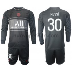 Maglie da Calcio Paris Saint-Germain Lionel Messi 30 Bambino Alternativa Tenuta 2021-2022 Maniche Lunghe
