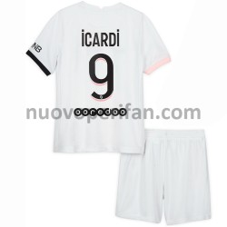 Maglie da Calcio Paris Saint-Germain Mauro Icardi 9 Bambino Trasferta Tenuta 2021-2022 Maniche Corte