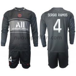 Maglie da Calcio Paris Saint-Germain Sergio Ramos 4 Bambino Alternativa Tenuta 2021-2022 Maniche Lunghe
