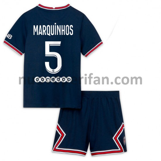 Maglie da Calcio Paris Saint-Germain Marquinhos 5 Bambino Prima Tenuta 2021-2022 Maniche Corte