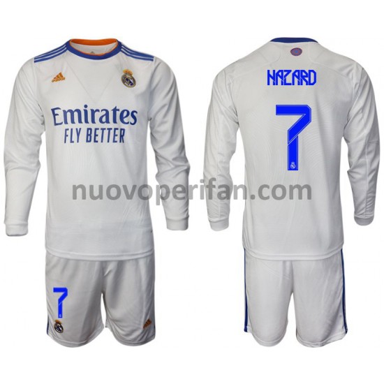 Maglie da Calcio Real Madrid Hazard 7 Bambino Prima Tenuta 2021-2022 Maniche Lunghe