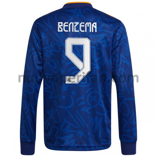 Maglie da Calcio Real Madrid Karim Benzema 9 Trasferta Tenuta 2021-2022 Maniche Lunghe