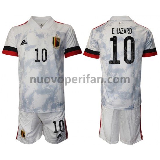 Maglie da Calcio Belgio Eden Hazard 10 Bambino Trasferta Tenuta Euro 2020 Maniche Corte