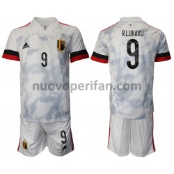 Maglie da Calcio Belgio Romelu Lukaku 9 Bambino Trasferta Tenuta Euro 2020 Maniche Corte