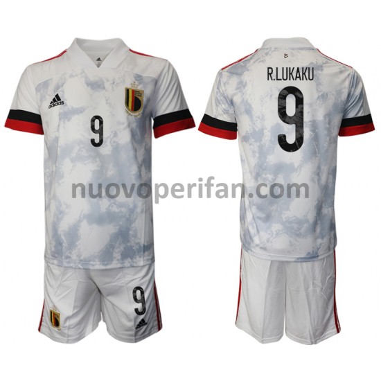 Maglie da Calcio Belgio Romelu Lukaku 9 Bambino Trasferta Tenuta Euro 2020 Maniche Corte