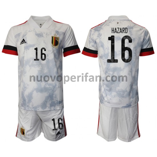 Maglie da Calcio Belgio Thorgan Hazard 16 Bambino Trasferta Tenuta Euro 2020 Maniche Corte