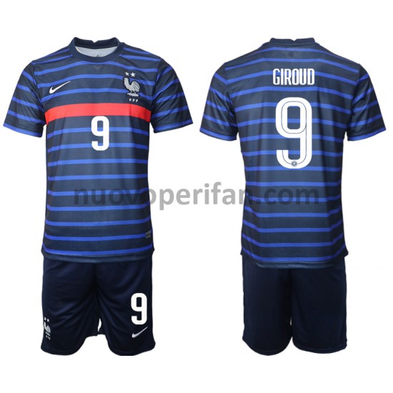 Maglie da Calcio Francia Olivier Giroud 9 Bambino Prima Tenuta Euro 2020 Maniche Corte