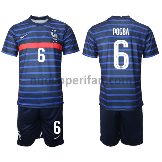 Maglie da Calcio Francia Paul Pogba 6 Bambino Prima Tenuta Euro 2020 Maniche Corte