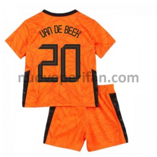 Maglie da Calcio Paesi Bassi Donny van de Beek 20 Bambino Prima Tenuta Euro 2020 Maniche Corte