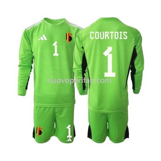 Maglie da Calcio Belgio Courtois 1 Portiere Bambino Prima Tenuta 2021-2022 Maniche Lunghe